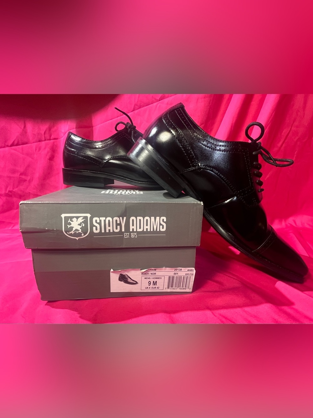 NIB! Stacy Adams Waltham Men’s Size 9 M Black Leather Lace-Up Derbys